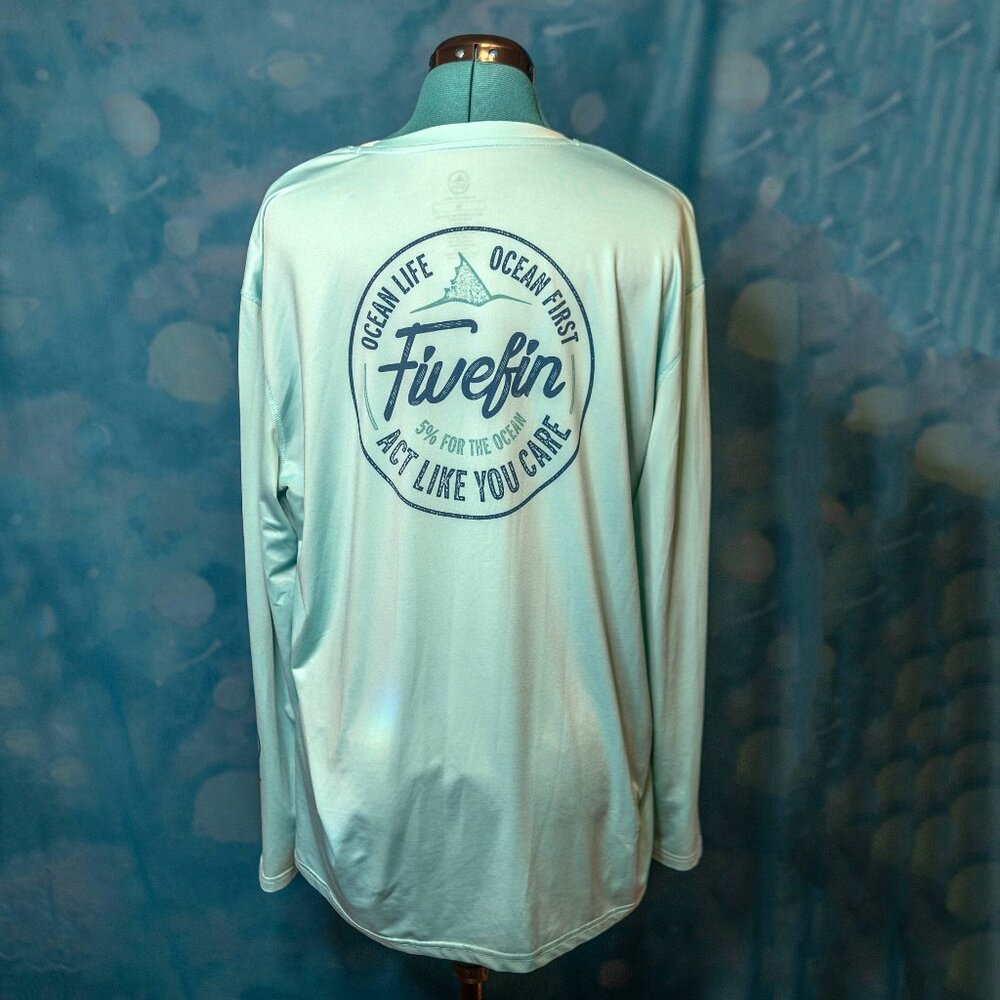 5Fin Long Sleeve Performance Fishing Shirt Men’s Medium Light Blue Teal